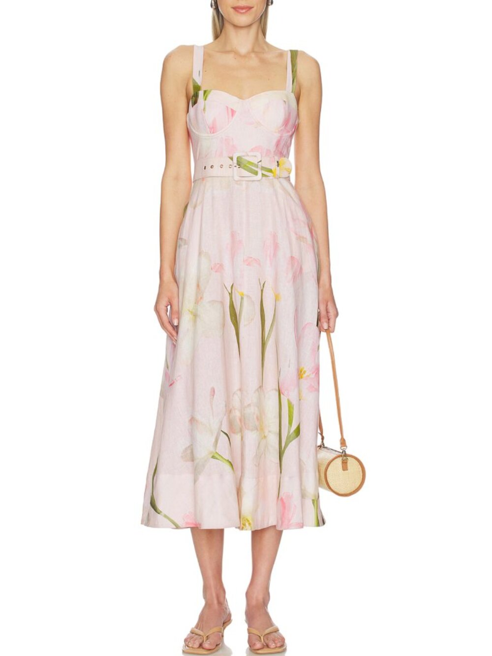 Cara Cara NYC Calypso Midi Dress - Lillian Blush Pink Floral Linen Party